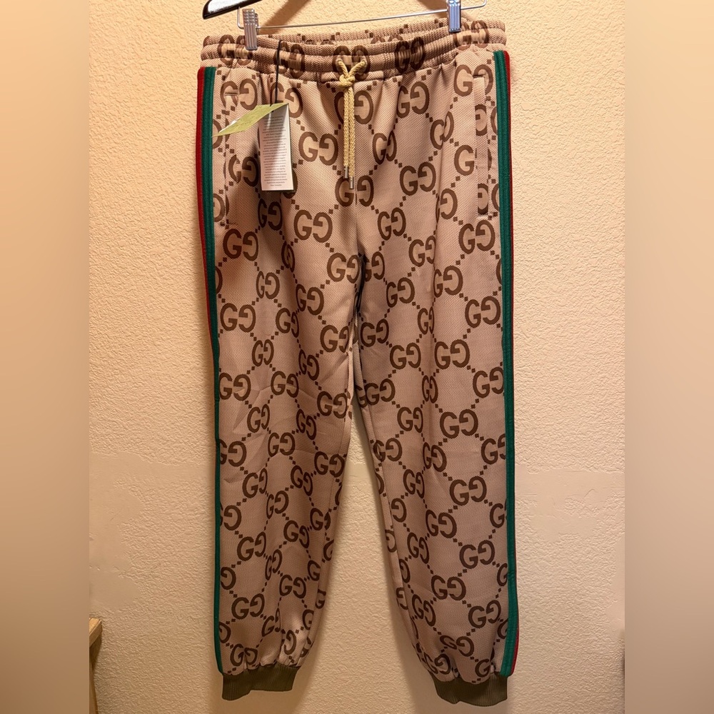 New Authentic Gucci GG Jumbo Logo Sweatpants Tan Brown XXL Waist 38 40 42 44 - Picture 16 of 16